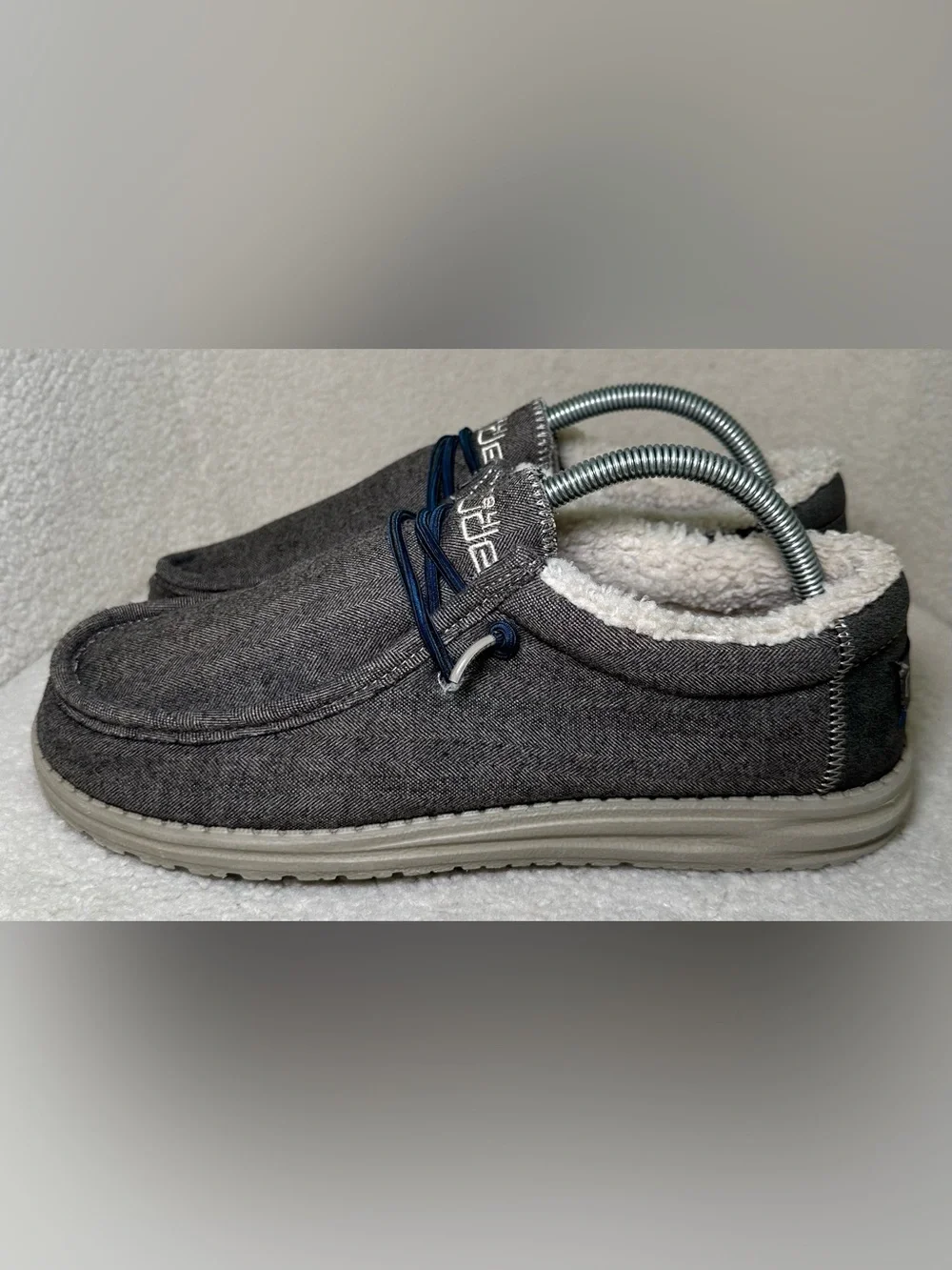 Hey Dude Wally Fleece Lined Grey Gray Brown Slip On Loafers Cozy Lightweight 9